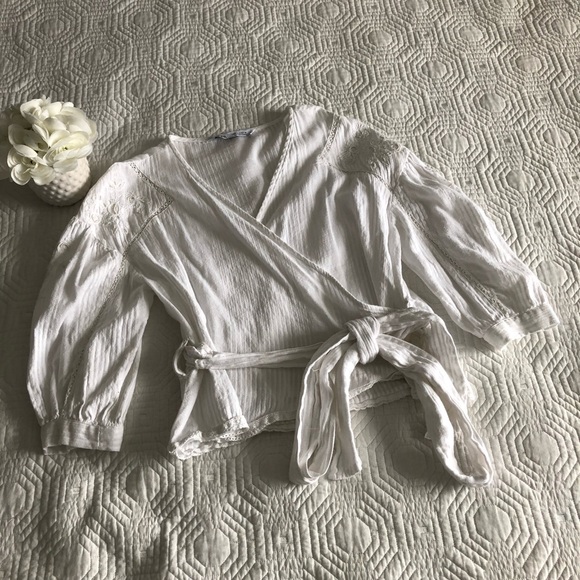 Zara white wrap around long sleeve blouse size S - Picture 5 of 15